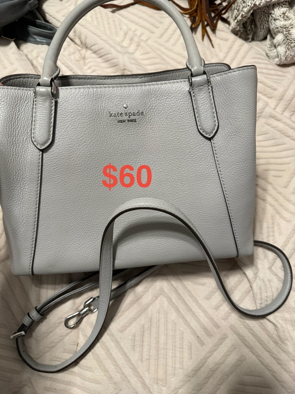 kate spade Pebble Leather Satchel in Light Gray